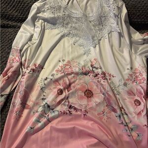 SHEIN Pink and White Floral Lace Blouse